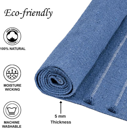Herbal Organic Cotton Yoga Mat - Eco-Friendly Hand-Woven Non-Slip Rug - Thick & Comfortable (24”x72”x5mm) for Home Fitness & Yoga
