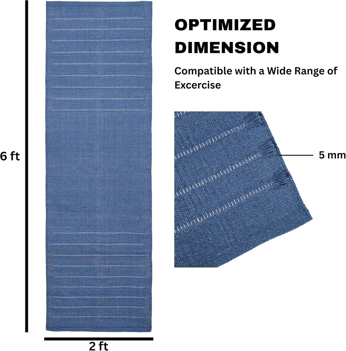 Herbal Organic Cotton Yoga Mat - Eco-Friendly Hand-Woven Non-Slip Rug - Thick & Comfortable (24”x72”x5mm) for Home Fitness & Yoga
