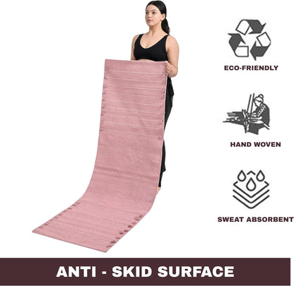 Herbal Organic Cotton Yoga Mat - Eco-Friendly Hand-Woven Non-Slip Rug - Thick & Comfortable (24”x72”x5mm) for Home Fitness & Yoga