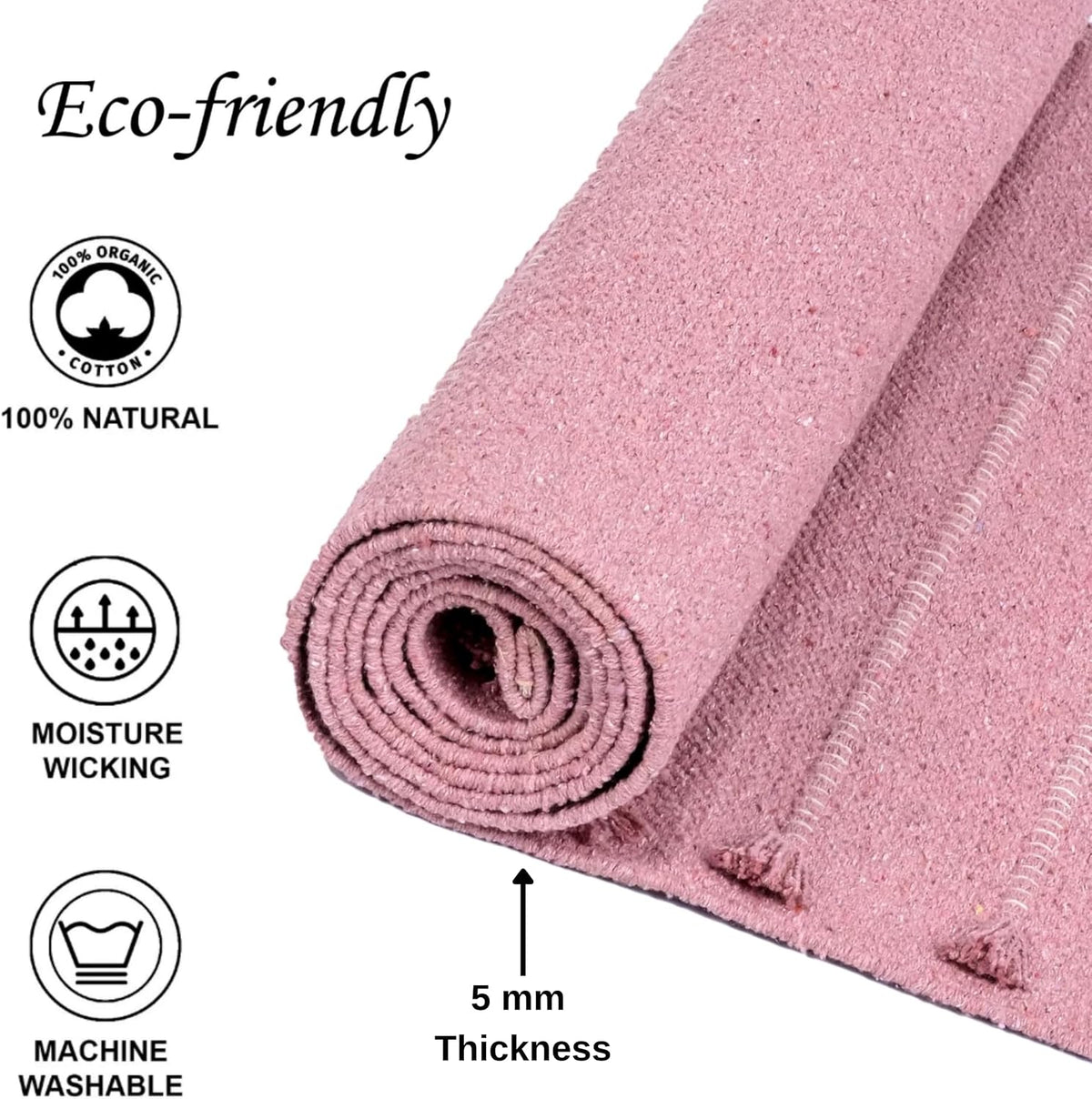 Herbal Organic Cotton Yoga Mat - Eco-Friendly Hand-Woven Non-Slip Rug - Thick & Comfortable (24”x72”x5mm) for Home Fitness & Yoga