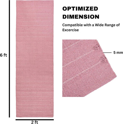 Herbal Organic Cotton Yoga Mat - Eco-Friendly Hand-Woven Non-Slip Rug - Thick & Comfortable (24”x72”x5mm) for Home Fitness & Yoga