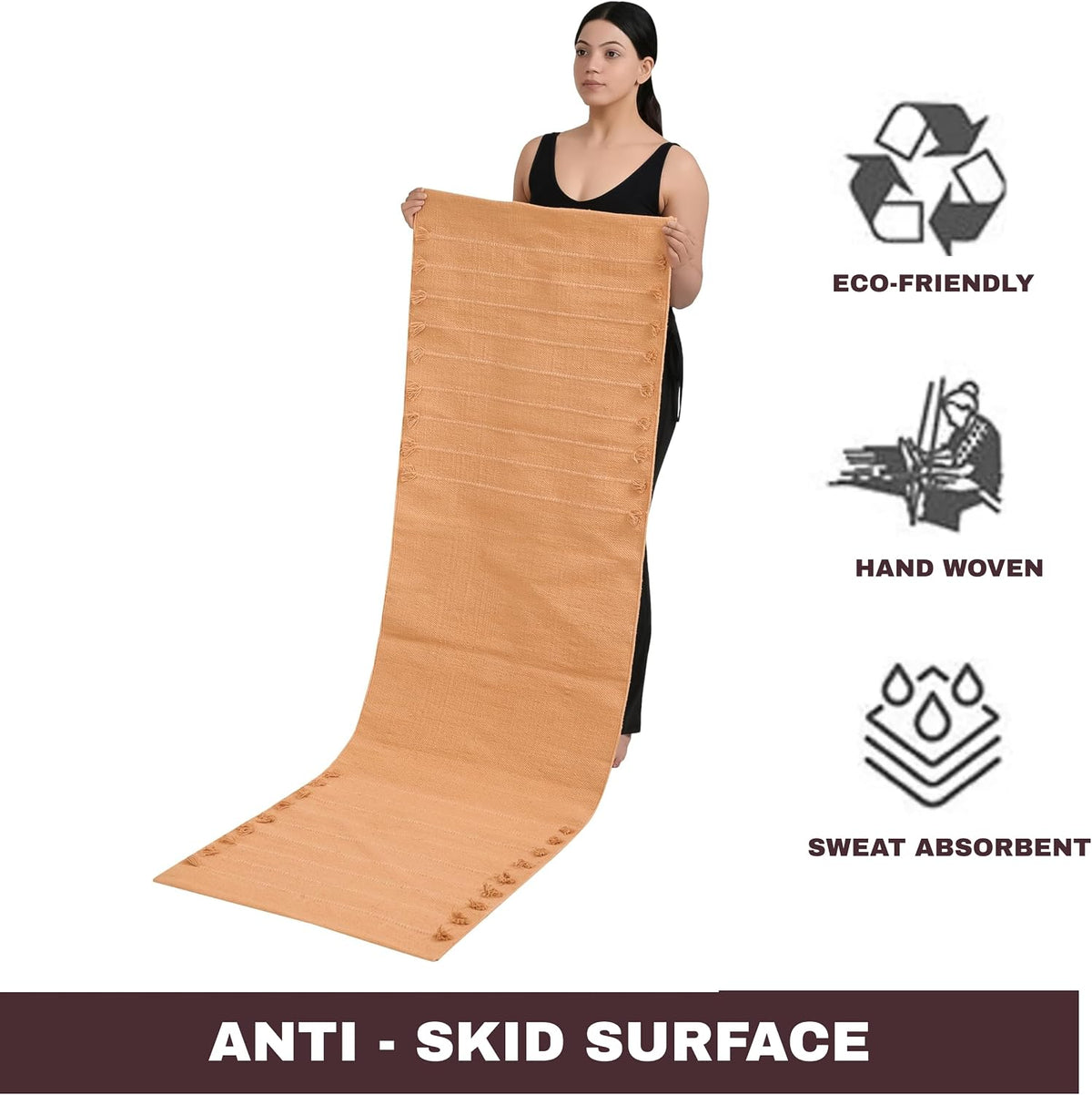 Herbal Organic Cotton Yoga Mat - Eco-Friendly Hand-Woven Non-Slip Rug - Thick & Comfortable (24”x72”x5mm) for Home Fitness & Yoga