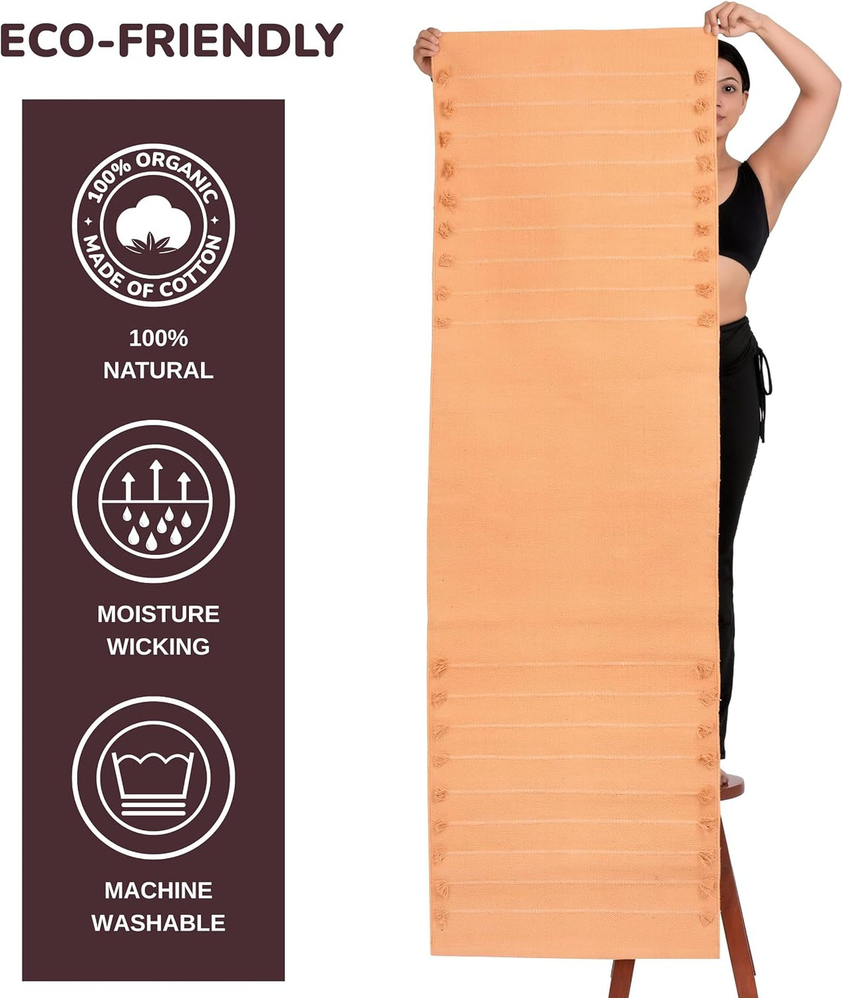 Herbal Organic Cotton Yoga Mat - Eco-Friendly Hand-Woven Non-Slip Rug - Thick & Comfortable (24”x72”x5mm) for Home Fitness & Yoga