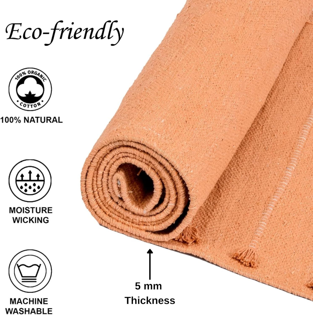 Herbal Organic Cotton Yoga Mat - Eco-Friendly Hand-Woven Non-Slip Rug - Thick & Comfortable (24”x72”x5mm) for Home Fitness & Yoga
