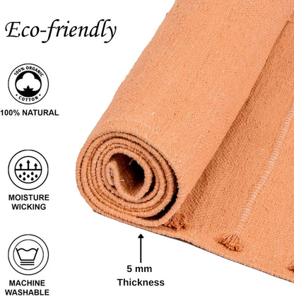 Herbal Organic Cotton Yoga Mat - Eco-Friendly Hand-Woven Non-Slip Rug - Thick & Comfortable (24”x72”x5mm) for Home Fitness & Yoga