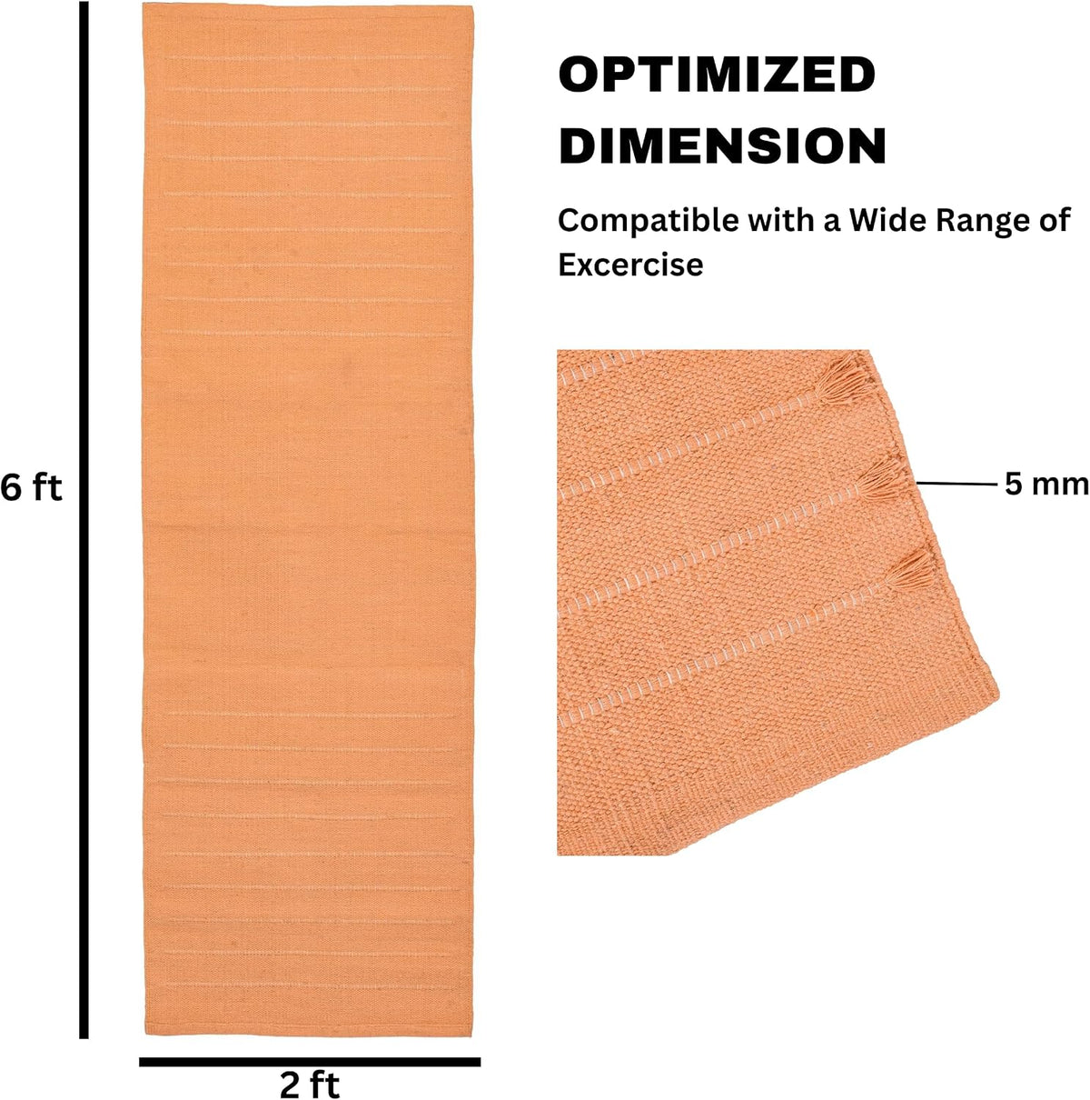 Herbal Organic Cotton Yoga Mat - Eco-Friendly Hand-Woven Non-Slip Rug - Thick & Comfortable (24”x72”x5mm) for Home Fitness & Yoga