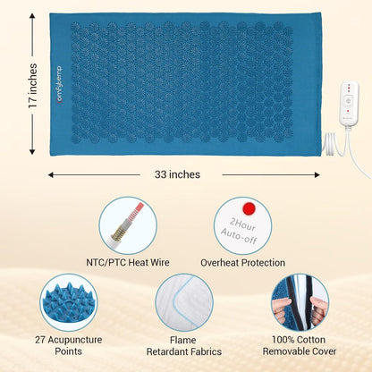 Heated Acupressure Mat for Back, FSA Eligible Heating Pad 17"x33"