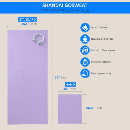 Shandali GoSweat Non-Slip Hot Yoga Towel with Super-Absorbent Soft Suede Microfiber in Many Colors, for Bikram Pilates and Yoga Mats.