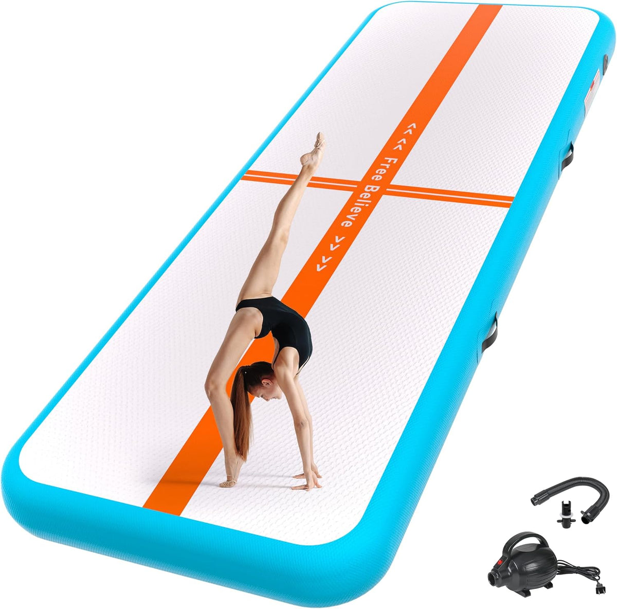 Inflatable Gymnastics Air Mat Tumble Track Mats for Home with Pump | 10/13/16/20ft Tumbling Mat for Training Cheerleading Yoga Home 4”/6” Thick Air Mat Indoor Outdoor Waterproof Durable PVC