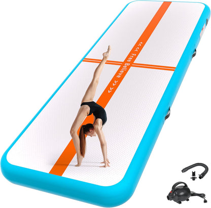 Inflatable Gymnastics Air Mat Tumble Track Mats for Home with Pump | 10/13/16/20ft Tumbling Mat for Training Cheerleading Yoga Home 4”/6” Thick Air Mat Indoor Outdoor Waterproof Durable PVC