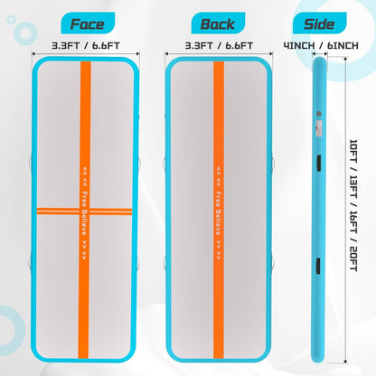 Inflatable Gymnastics Air Mat Tumble Track Mats for Home with Pump | 10/13/16/20ft Tumbling Mat for Training Cheerleading Yoga Home 4”/6” Thick Air Mat Indoor Outdoor Waterproof Durable PVC