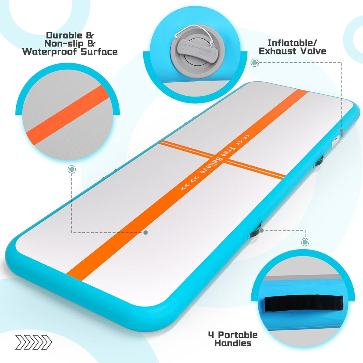 Inflatable Gymnastics Air Mat Tumble Track Mats for Home with Pump | 10/13/16/20ft Tumbling Mat for Training Cheerleading Yoga Home 4”/6” Thick Air Mat Indoor Outdoor Waterproof Durable PVC