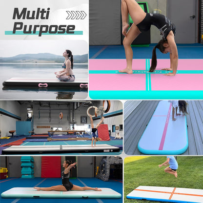 Inflatable Gymnastics Air Mat Tumble Track Mats for Home with Pump | 10/13/16/20ft Tumbling Mat for Training Cheerleading Yoga Home 4”/6” Thick Air Mat Indoor Outdoor Waterproof Durable PVC