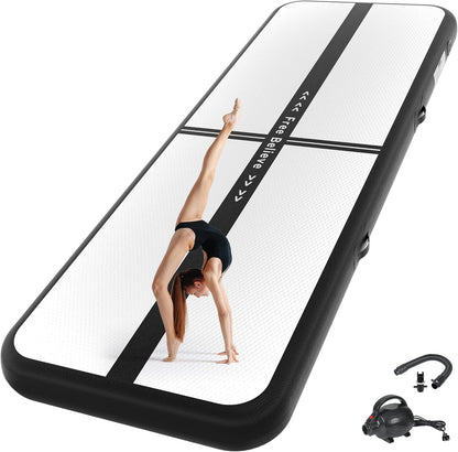 Inflatable Gymnastics Air Mat Tumble Track Mats for Home with Pump | 10/13/16/20ft Tumbling Mat for Training Cheerleading Yoga Home 4”/6” Thick Air Mat Indoor Outdoor Waterproof Durable PVC