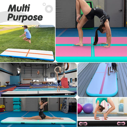 Inflatable Gymnastics Air Mat Tumble Track Mats for Home with Pump | 10/13/16/20ft Tumbling Mat for Training Cheerleading Yoga Home 4”/6” Thick Air Mat Indoor Outdoor Waterproof Durable PVC