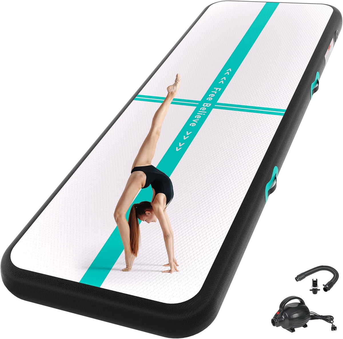 Inflatable Gymnastics Air Mat Tumble Track Mats for Home with Pump | 10/13/16/20ft Tumbling Mat for Training Cheerleading Yoga Home 4”/6” Thick Air Mat Indoor Outdoor Waterproof Durable PVC