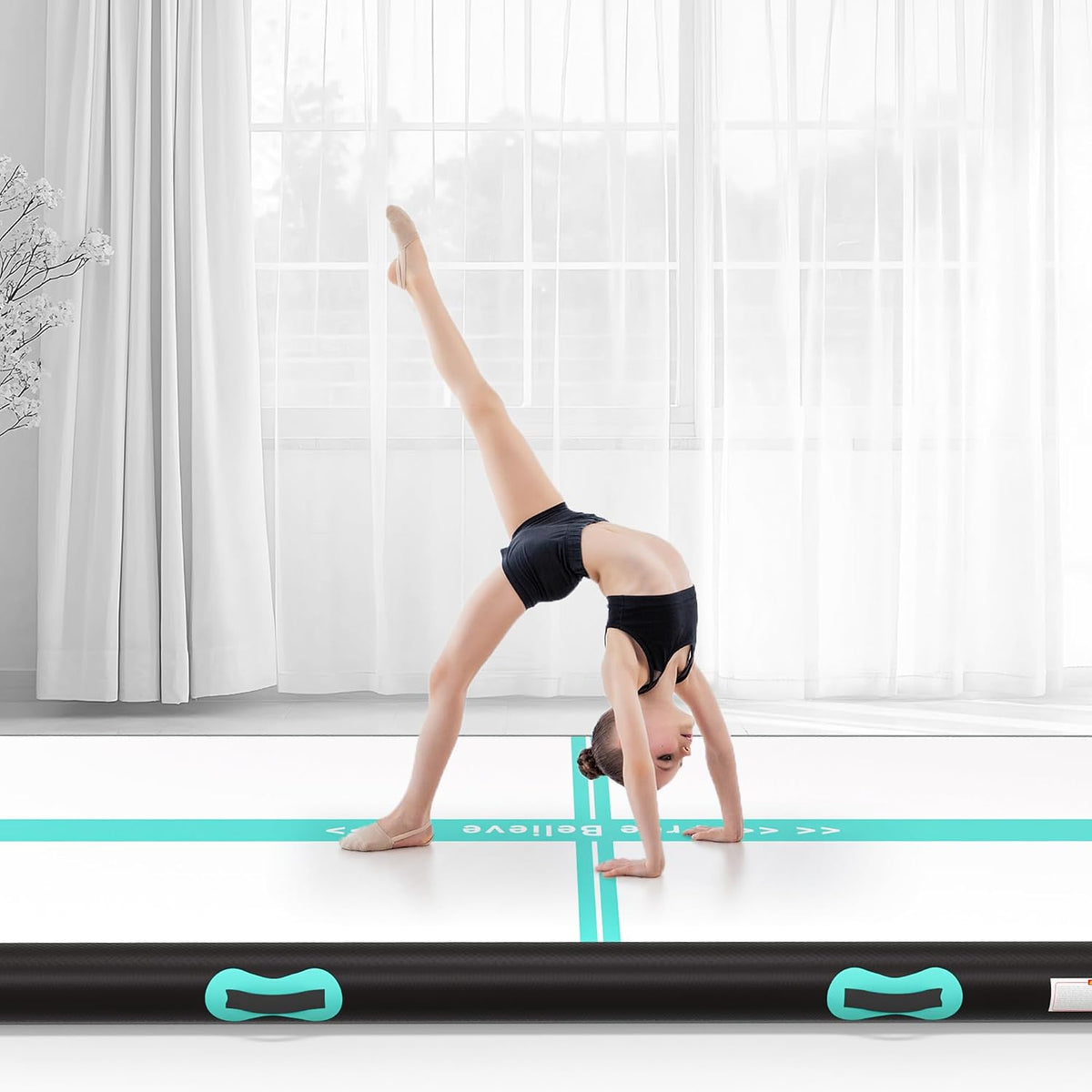 Inflatable Gymnastics Air Mat Tumble Track Mats for Home with Pump | 10/13/16/20ft Tumbling Mat for Training Cheerleading Yoga Home 4”/6” Thick Air Mat Indoor Outdoor Waterproof Durable PVC