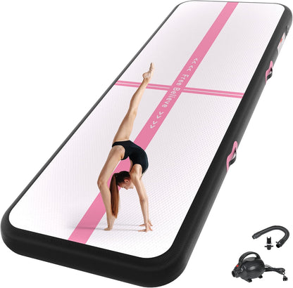 Inflatable Gymnastics Air Mat Tumble Track Mats for Home with Pump | 10/13/16/20ft Tumbling Mat for Training Cheerleading Yoga Home 4”/6” Thick Air Mat Indoor Outdoor Waterproof Durable PVC