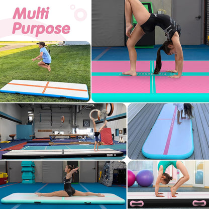Inflatable Gymnastics Air Mat Tumble Track Mats for Home with Pump | 10/13/16/20ft Tumbling Mat for Training Cheerleading Yoga Home 4”/6” Thick Air Mat Indoor Outdoor Waterproof Durable PVC