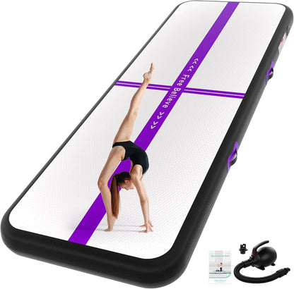 Inflatable Gymnastics Air Mat Tumble Track Mats for Home with Pump | 10/13/16/20ft Tumbling Mat for Training Cheerleading Yoga Home 4”/6” Thick Air Mat Indoor Outdoor Waterproof Durable PVC
