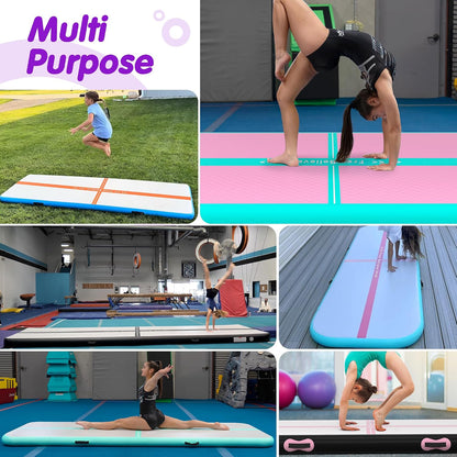 Inflatable Gymnastics Air Mat Tumble Track Mats for Home with Pump | 10/13/16/20ft Tumbling Mat for Training Cheerleading Yoga Home 4”/6” Thick Air Mat Indoor Outdoor Waterproof Durable PVC