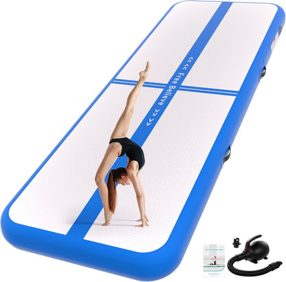 Inflatable Gymnastics Air Mat Tumble Track Mats for Home with Pump | 10/13/16/20ft Tumbling Mat for Training Cheerleading Yoga Home 4”/6” Thick Air Mat Indoor Outdoor Waterproof Durable PVC