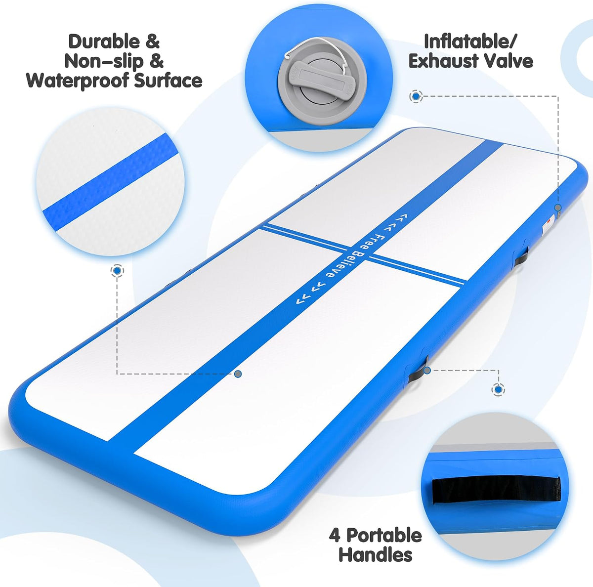 Inflatable Gymnastics Air Mat Tumble Track Mats for Home with Pump | 10/13/16/20ft Tumbling Mat for Training Cheerleading Yoga Home 4”/6” Thick Air Mat Indoor Outdoor Waterproof Durable PVC
