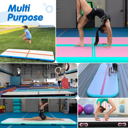 Inflatable Gymnastics Air Mat Tumble Track Mats for Home with Pump | 10/13/16/20ft Tumbling Mat for Training Cheerleading Yoga Home 4”/6” Thick Air Mat Indoor Outdoor Waterproof Durable PVC