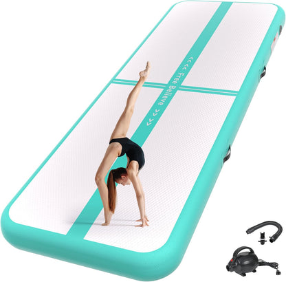 Inflatable Gymnastics Air Mat Tumble Track Mats for Home with Pump | 10/13/16/20ft Tumbling Mat for Training Cheerleading Yoga Home 4”/6” Thick Air Mat Indoor Outdoor Waterproof Durable PVC