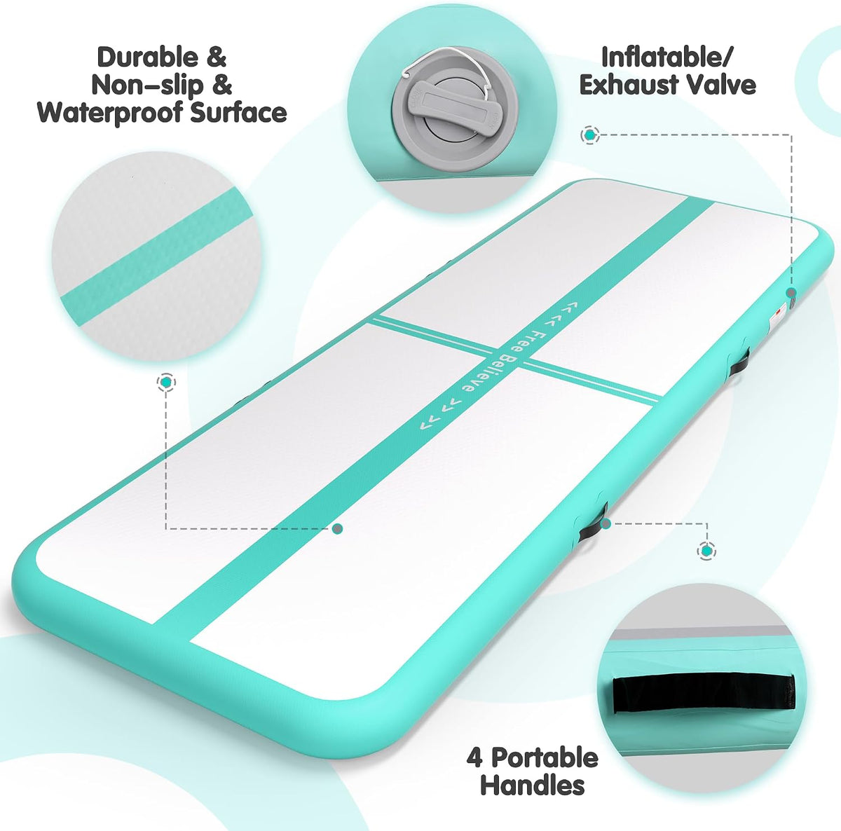 Inflatable Gymnastics Air Mat Tumble Track Mats for Home with Pump | 10/13/16/20ft Tumbling Mat for Training Cheerleading Yoga Home 4”/6” Thick Air Mat Indoor Outdoor Waterproof Durable PVC