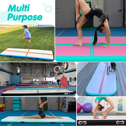 Inflatable Gymnastics Air Mat Tumble Track Mats for Home with Pump | 10/13/16/20ft Tumbling Mat for Training Cheerleading Yoga Home 4”/6” Thick Air Mat Indoor Outdoor Waterproof Durable PVC