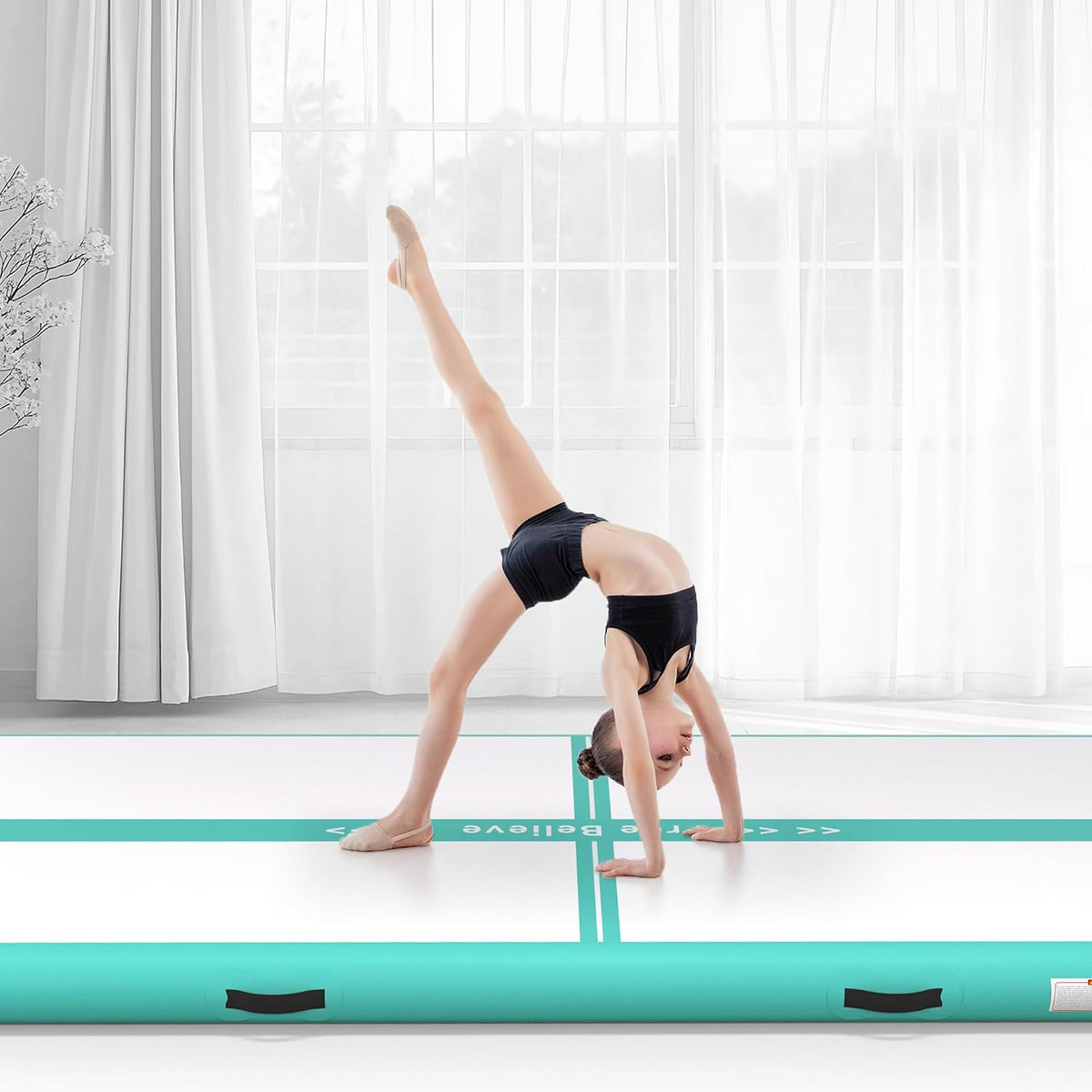 Inflatable Gymnastics Air Mat Tumble Track Mats for Home with Pump | 10/13/16/20ft Tumbling Mat for Training Cheerleading Yoga Home 4”/6” Thick Air Mat Indoor Outdoor Waterproof Durable PVC