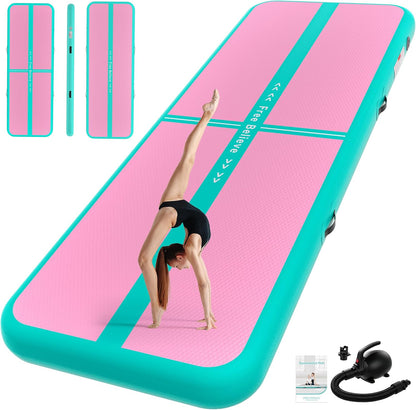 Inflatable Gymnastics Air Mat Tumble Track Mats for Home with Pump | 10/13/16/20ft Tumbling Mat for Training Cheerleading Yoga Home 4”/6” Thick Air Mat Indoor Outdoor Waterproof Durable PVC