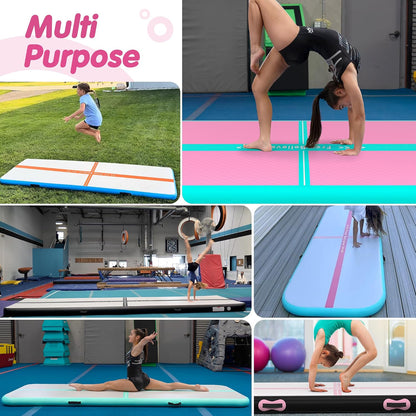 Inflatable Gymnastics Air Mat Tumble Track Mats for Home with Pump | 10/13/16/20ft Tumbling Mat for Training Cheerleading Yoga Home 4”/6” Thick Air Mat Indoor Outdoor Waterproof Durable PVC
