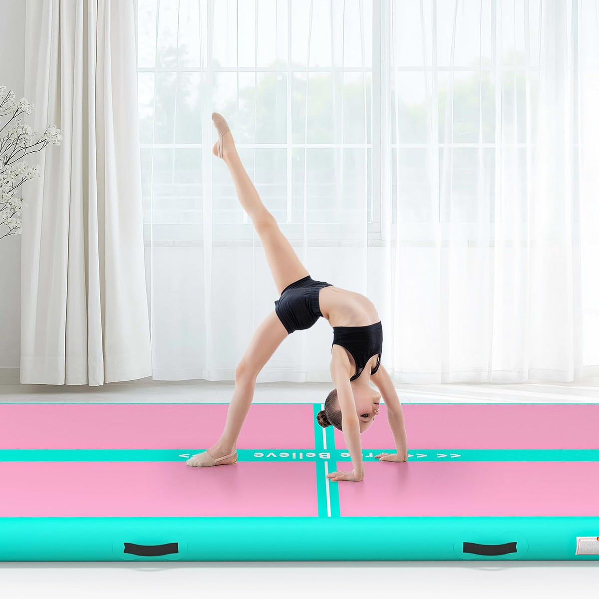 Inflatable Gymnastics Air Mat Tumble Track Mats for Home with Pump | 10/13/16/20ft Tumbling Mat for Training Cheerleading Yoga Home 4”/6” Thick Air Mat Indoor Outdoor Waterproof Durable PVC