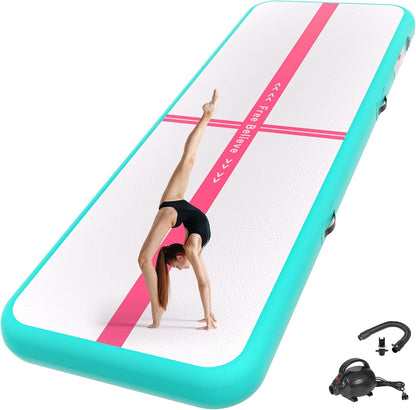 Inflatable Gymnastics Air Mat Tumble Track Mats for Home with Pump | 10/13/16/20ft Tumbling Mat for Training Cheerleading Yoga Home 4”/6” Thick Air Mat Indoor Outdoor Waterproof Durable PVC