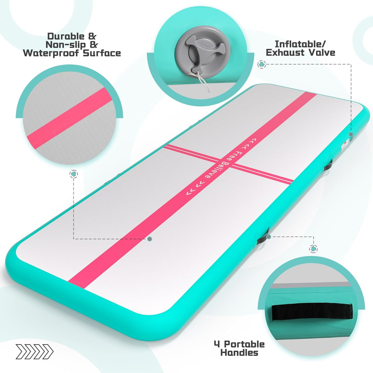 Inflatable Gymnastics Air Mat Tumble Track Mats for Home with Pump | 10/13/16/20ft Tumbling Mat for Training Cheerleading Yoga Home 4”/6” Thick Air Mat Indoor Outdoor Waterproof Durable PVC