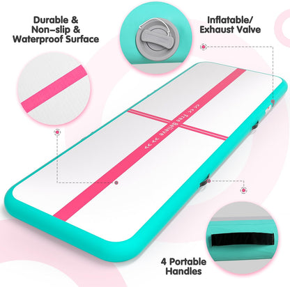 Inflatable Gymnastics Air Mat Tumble Track Mats for Home with Pump | 10/13/16/20ft Tumbling Mat for Training Cheerleading Yoga Home 4”/6” Thick Air Mat Indoor Outdoor Waterproof Durable PVC