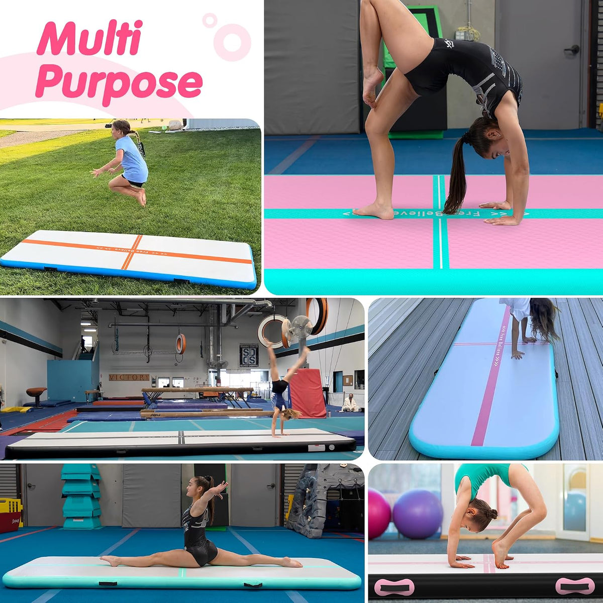 Inflatable Gymnastics Air Mat Tumble Track Mats for Home with Pump | 10/13/16/20ft Tumbling Mat for Training Cheerleading Yoga Home 4”/6” Thick Air Mat Indoor Outdoor Waterproof Durable PVC