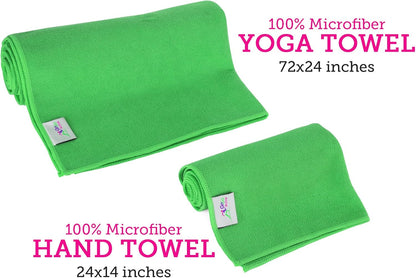Yoga Accessories Set - Includes 2 Yoga Blocks, 1 Microfiber Non Slip Mat Towel 72X24, 1 Microfiber Hand Towel 24X15, 1 Yoga Strap, 1 Pair of Yoga Socks (Green)