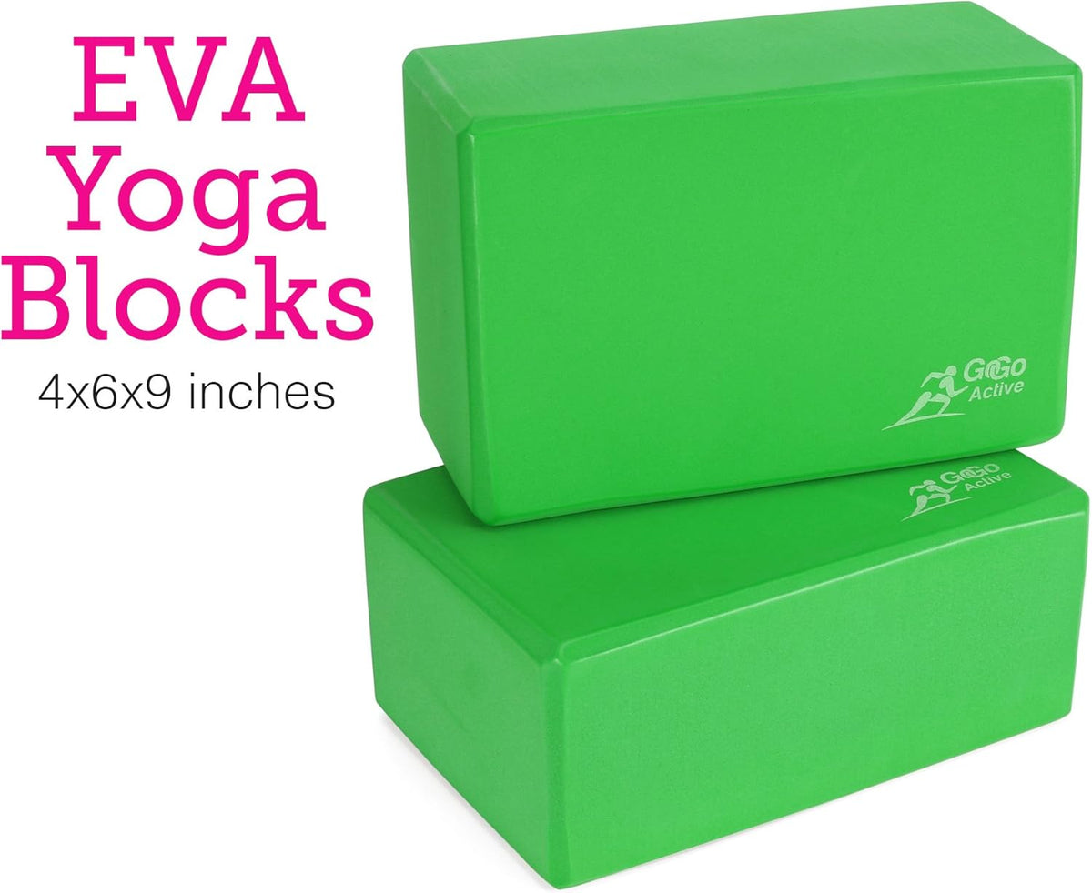 Yoga Accessories Set - Includes 2 Yoga Blocks, 1 Microfiber Non Slip Mat Towel 72X24, 1 Microfiber Hand Towel 24X15, 1 Yoga Strap, 1 Pair of Yoga Socks (Green)