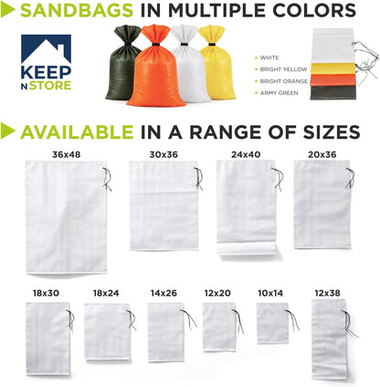 Heavy Duty Sand Bags Pack of 3, White Empty Sandbags with Built-In Ties, Woven Polypropylene UV Protection 1600 Hours, Fillable Sand Bags for Flood Control, Weight, 10x14 inches, 15 Pounds Volume