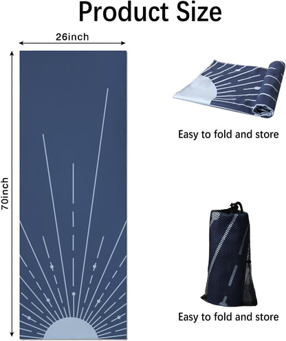 Hot Yoga Mat Towel with Corner Pockets Yoga Towels for Hot Yoga Non Slip with Travel Bag Sweat Absorbent Yoga Blankets Mat Cover for Workout Gym 70"x26" (Mountain-01, 70x26)