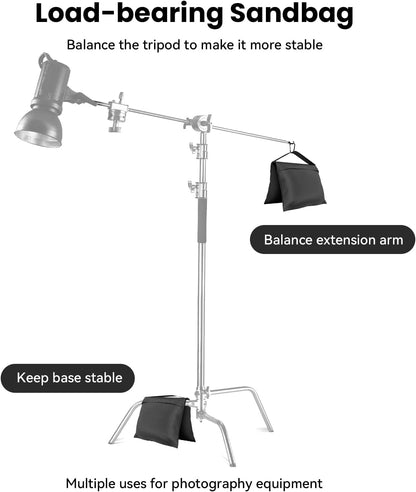 4 Pack Sandbags with 8 Bags & 4 Hooks, Heavy Duty Weight Bags for Stabilizing Stands, Photo Studio Equipment, Tripod, Backdrop Support, Canopy, Tent Base (Empty Sand Bags)