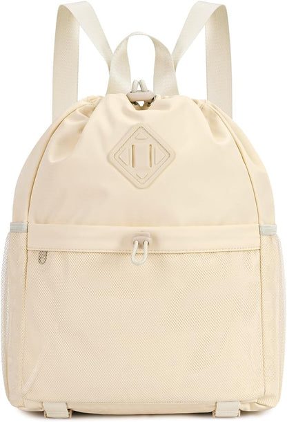 WANDF Drawstring Backpack for Women, Lightweight Gym Bag with Yoga Mat Strap, Water-Resistant String Backpack with Mesh Pocket (Grey, Patent Pending)