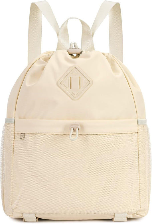WANDF Drawstring Backpack for Women, Lightweight Gym Bag with Yoga Mat Strap, Water-Resistant String Backpack with Mesh Pocket (Grey, Patent Pending)