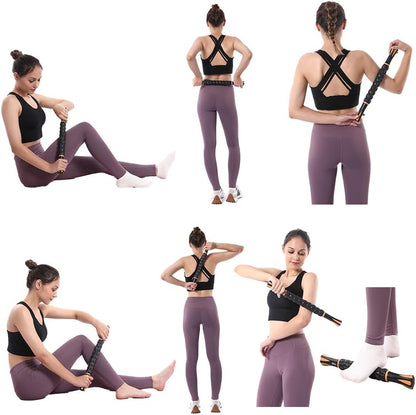 Muscle Roller Massage Roller Stick- Deep Tissue Fascia Blaster for Myofascial Pain Relief, Lymphatic Drainage & Body Sculpting, Handheld Physical Therapy & Recovery Tool (Gray black-18 inch)