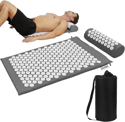 XiaoMaGe Acupressure Mat and Pillow Set with Bag - Large Size 28.7 X 16.5 inch Acupuncture Mat for Neck & Back Pain, Muscle Relaxation Stress Relief, Sciatica Pain Relief Pillow (Black)
