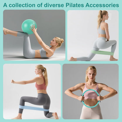 Pilates Kit, Home Pilates Equipment Set with Pilates Ring, Pilates Ball and 5 Resistance Bands, Core Strength Training Workout Kit for Flexibility & Muscle Toning
