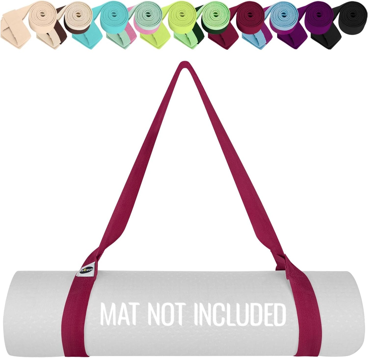 TECEUM Yoga Mat Strap – 30+ Colors – Adjustable Mat Holder Sling Carrier for All Mats [Mat Not Included]